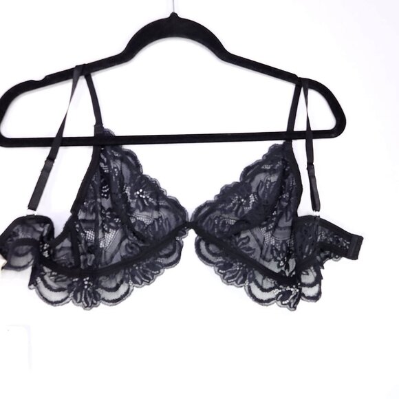 Free People Intimately Bra Lace Sheer Wireless Size Medium Black Adjustible - Picture 2 of 13